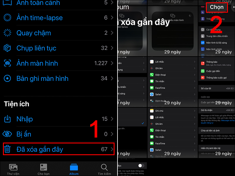 Xóa hình tại Album Recently Deleted – Đã xóa gần đây