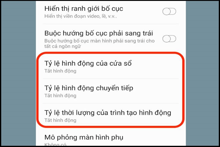 Điều chỉnh tỉ lệ ảnh động của thiết bị thông qua Chế độ nhà phát triển