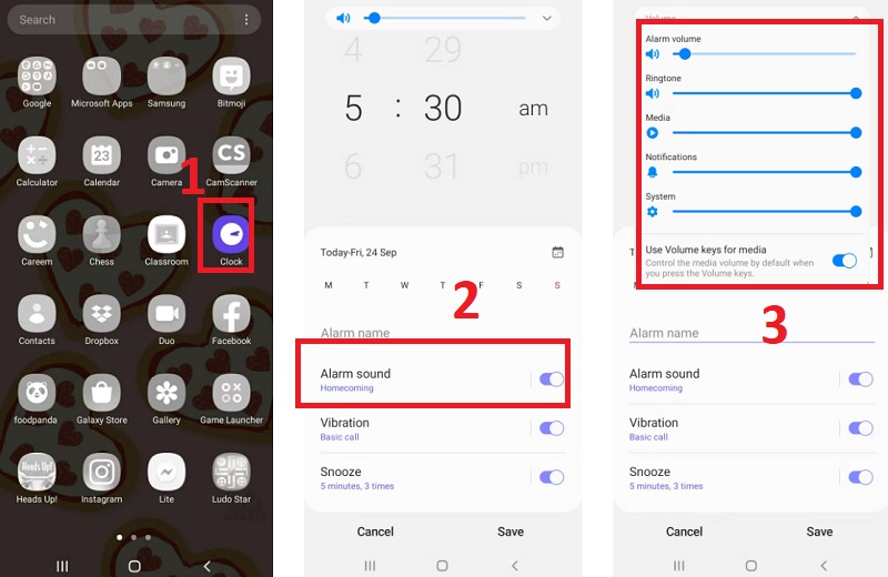 Kiểm tra âm lượng của Báo thức và Nhạc chuông 