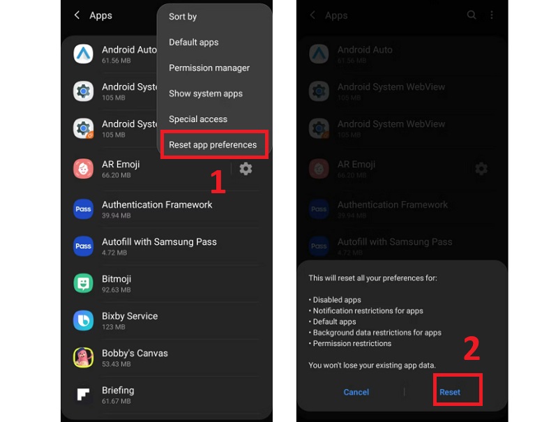 Đặt lại tùy chọn cho ứng dụng Đồng hồ báo thức