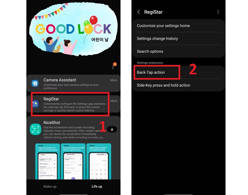 Tiến hành kích hoạt nút Back-Tap action