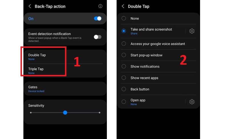 Thiết lập hành động cử chỉ