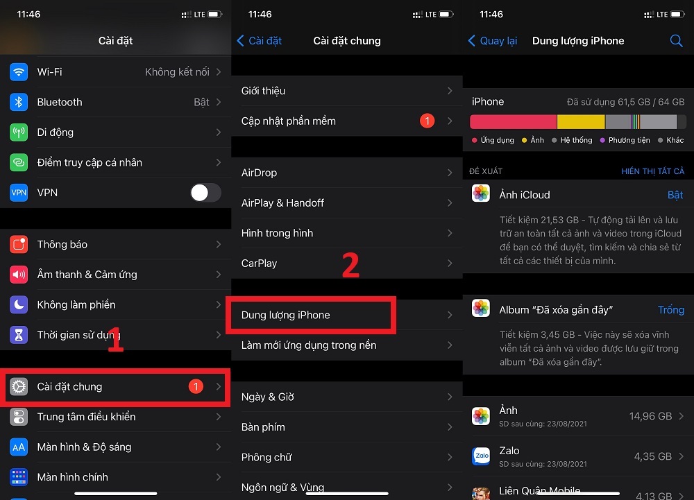 Cách sửa lỗi không tải được ứng dụng: Kiểm tra dung lượng bộ nhớ