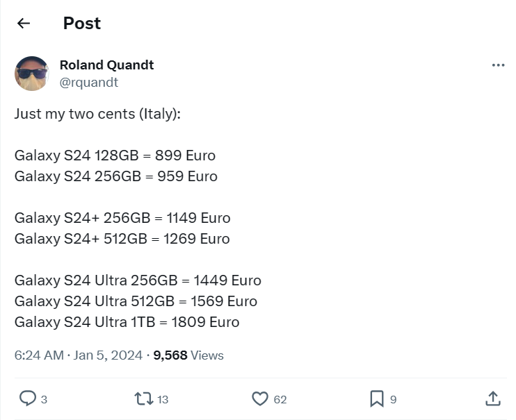 Rò rỉ mức giá của dòng Galaxy S24 tại thị trường Ý