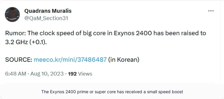 Lõi chính của chipset dòng Galaxy S24 có thể có tốc độ tăng nhẹ