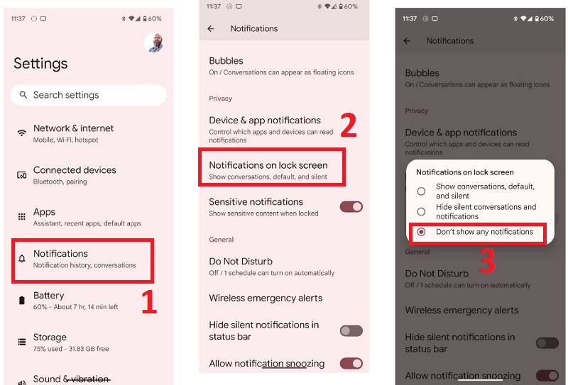 Cách ẩn thông báo trên màn hình khóa điện thoại