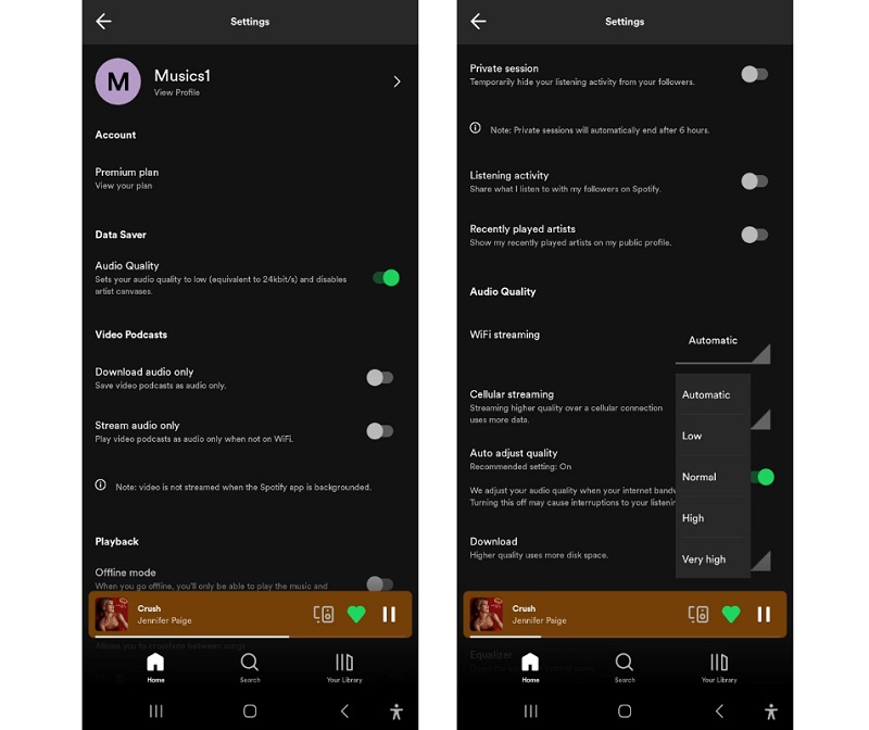 Điều chỉnh cài đặt nhạc trên ứng dụng phát trực tuyến