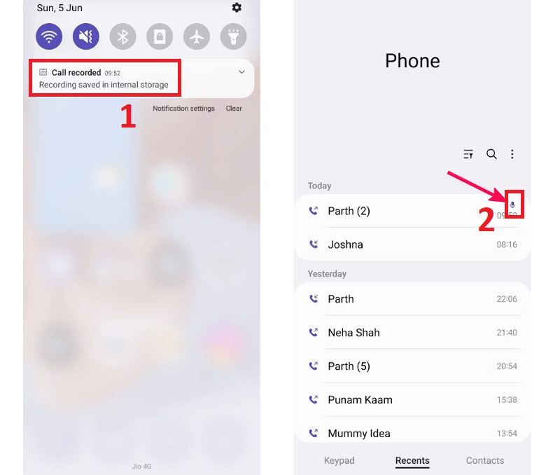 Vuốt từ trên xuống để mở Trung tâm thông báo, chọn vào thông báo đó để nghe lại đoạn ghi âm