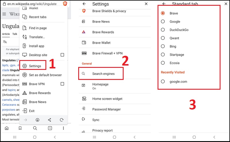 Cách thay đổi công cụ Tìm kiếm mặc định trên trình duyệt Brave