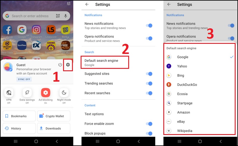 Cách thay đổi công cụ Tìm kiếm mặc định trên trình duyệt Opera