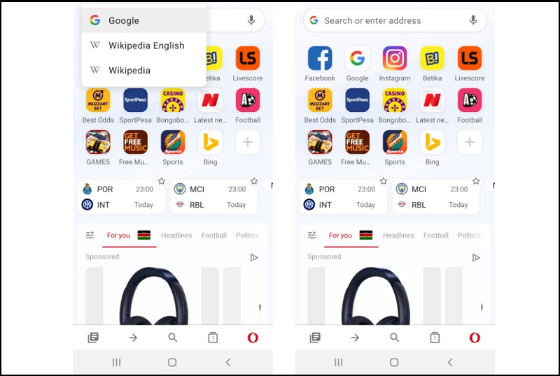 Cách thay đổi công cụ tìm kiếm khác trên trình duyệt Opera Mini