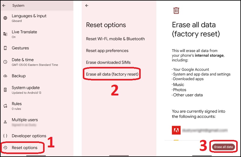 Khôi phục cài đặt gốc cho điện thoại