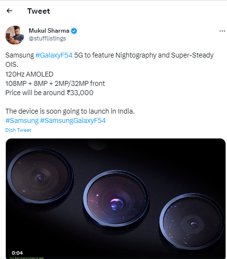 Rò rỉ thông tin về camera, giá cả và các thông số kỹ thuật khác của Galaxy F54