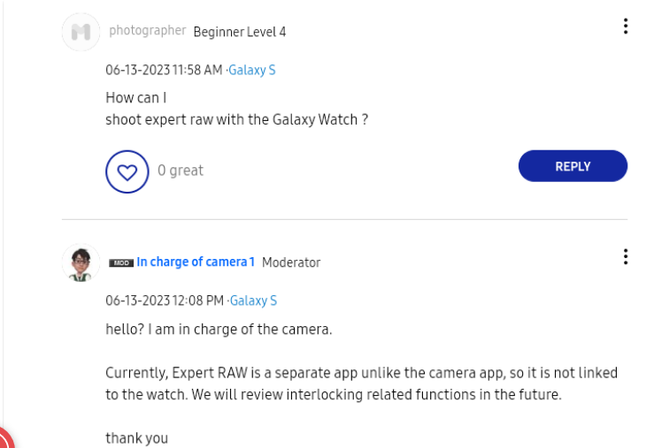Samsung có thể thêm Expert RAW vào ứng dụng Camera Controller trên Galaxy Watch