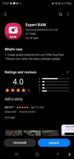 Samsung đã phát hành bản cập nhật ứng dụng máy ảnh Expert RAW mới