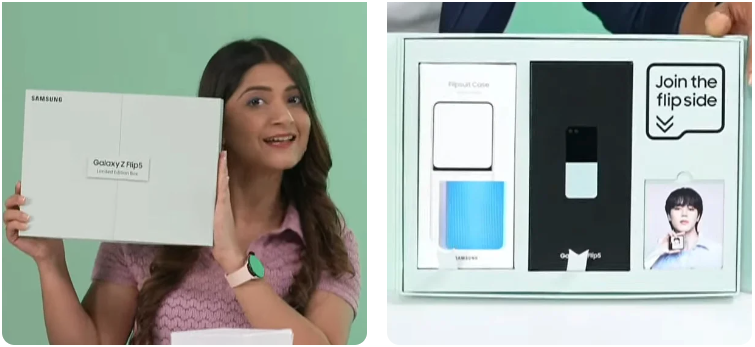 Hộp Galaxy Z Flip5 phiên bản giới hạn đi kèm quà tặng BTS ra mắt tại Ấn Độ