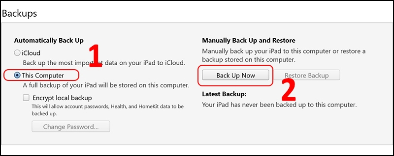 Sao lưu dữ liệu iPhone qua iTunes
