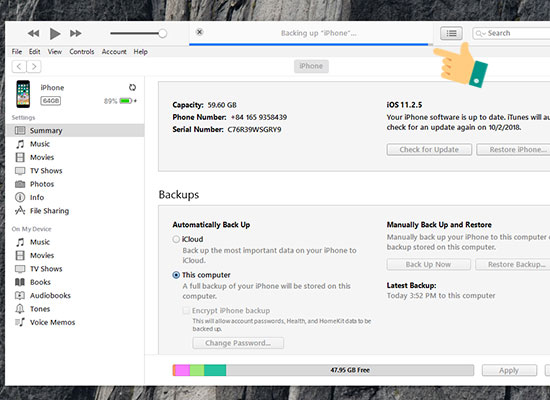 sao lưu dữ liệu trên iPhone bằng iTunes