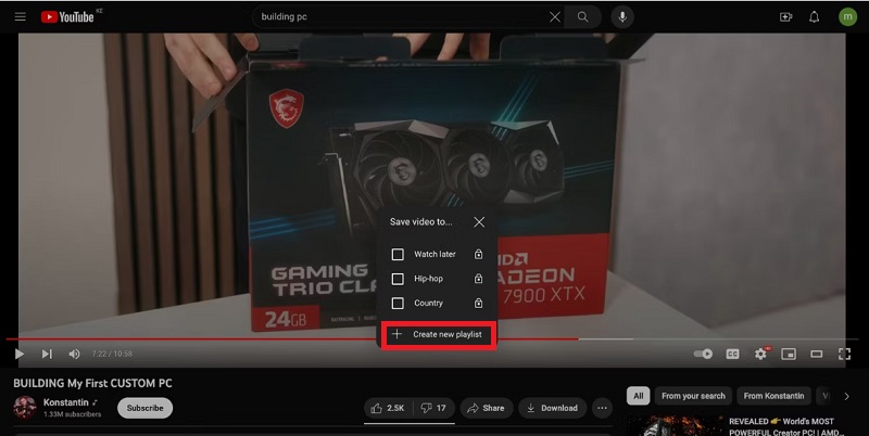 Nhấp chọn Create a new playlist (Tạo danh sách phát mới)