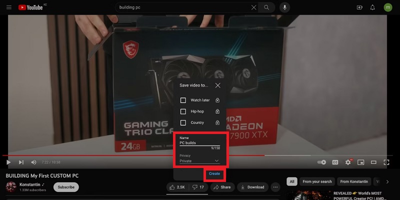 hãy nhấp vào Create (Tạo).