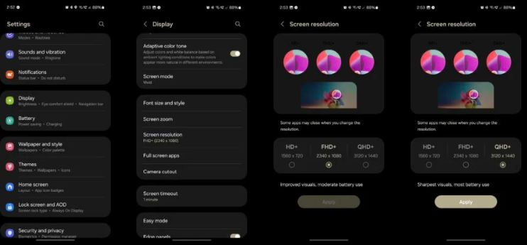 Cách chuyển độ phân giải màn hình sang QHD+ trên Galaxy S24+ cực dễ dàng