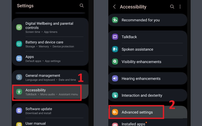 Chọn Advanced Settings (Cài đặt nâng cao) > chọn Flash notification (Thông báo flash)