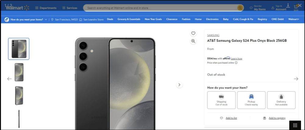 Galaxy S24+ vô tình được liệt kê trên Walmart, tiết lộ bộ tính năng và thông số kỹ thuật chi tiết