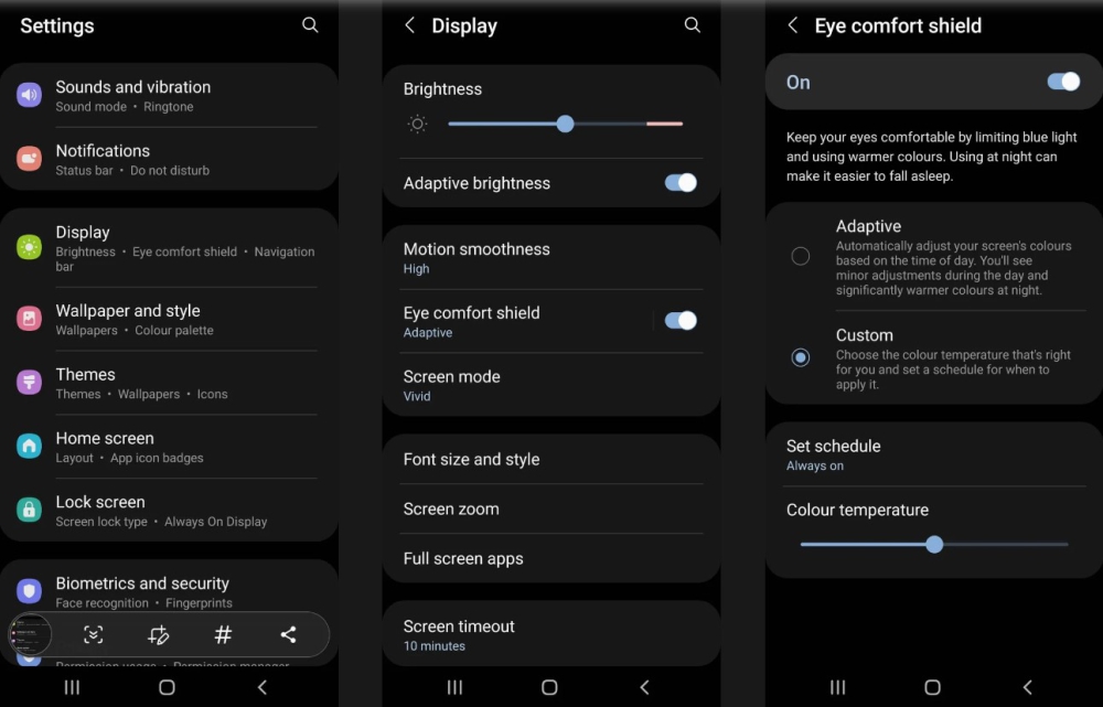 Tính năng Eye Comfort trên điện thoại Samsung