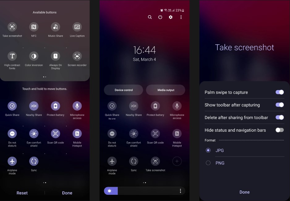 Chụp ảnh màn hình qua Bảng cài đặt nhanh