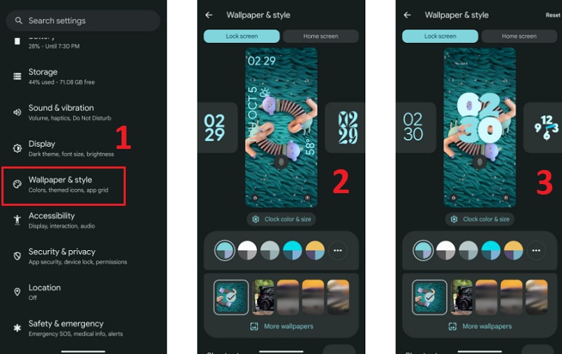 Vuốt sang trái hoặc phải trên cửa sổ xem trước màn hình khóa
