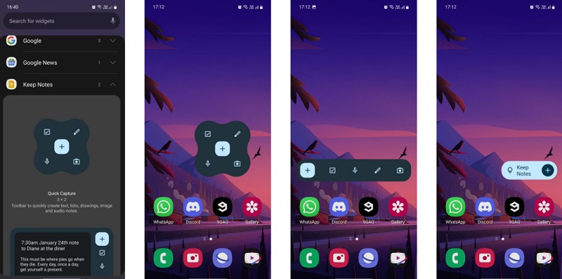 Tiện ích Quick Capture của Google Keep