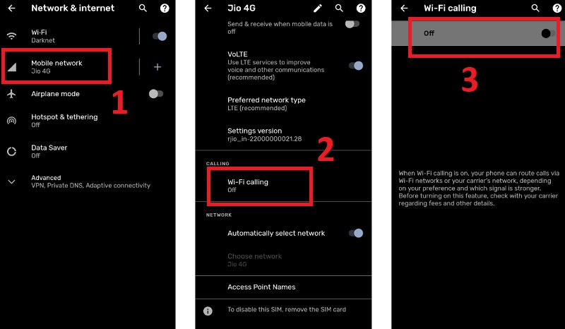 Đảm bảo tính năng Wifi Calling đang hoạt động 