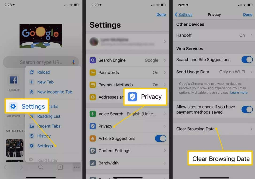 xóa bộ nhớ đệm trên iPhone