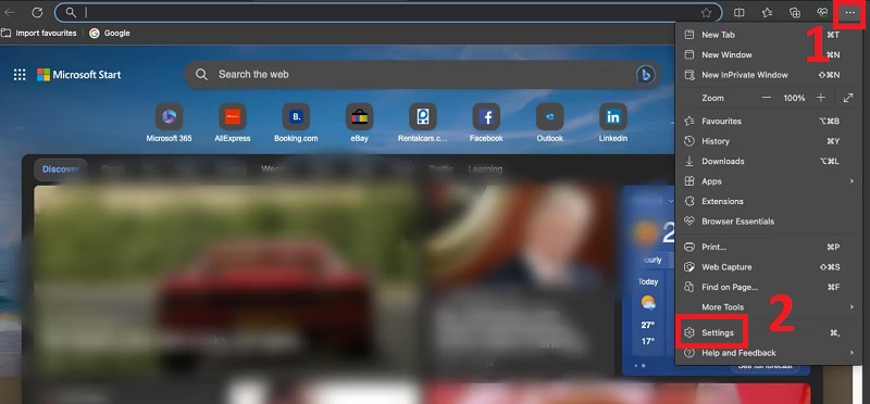 Nhấp chọn Settings