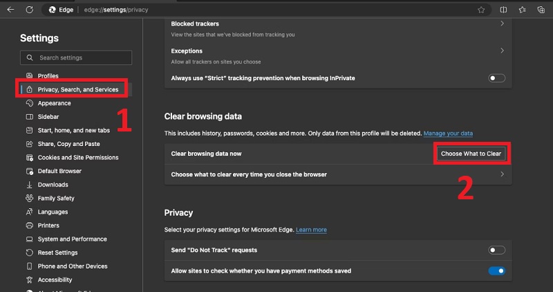 Nhấp chọn Choose what to clear