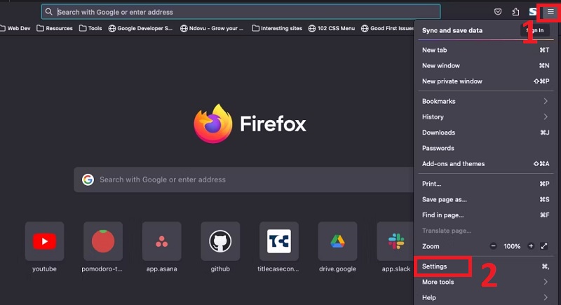 Nhấp chọn Settings