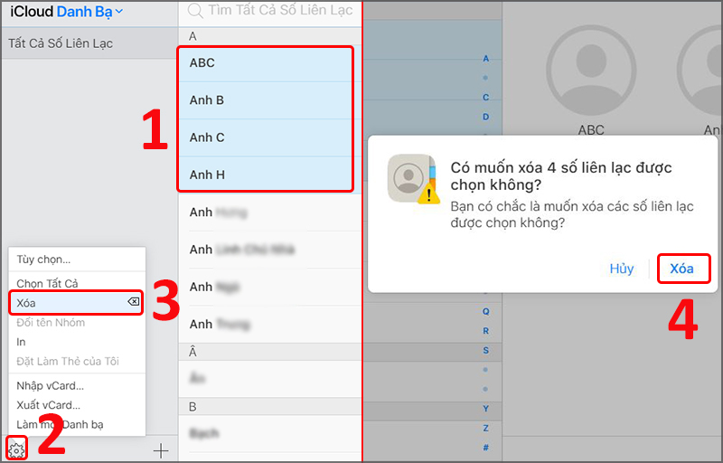 xóa danh bạ trên iPhone