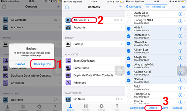 xóa danh bạ trên iPhone