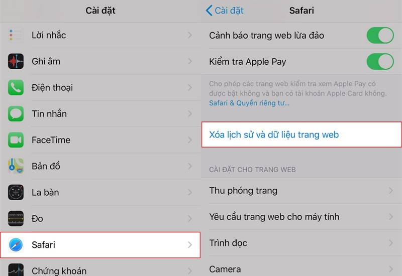Xóa lịch sử dữ liệu web tiết kiệt dung lượng iPhone