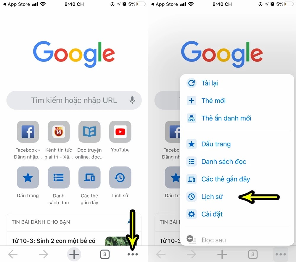 Xóa lịch sử tìm kiếm trên Google bằng iPhone